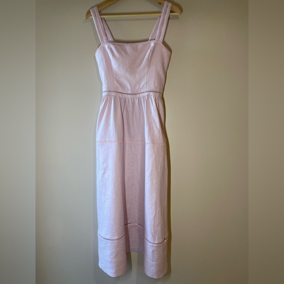 NEW Reformation Everett Linen Midi Dress Cherry Blossom Light Pink | US 2 UK 6 - Picture 4 of 14